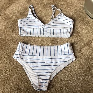 Blue and White Highwaisted Bikini